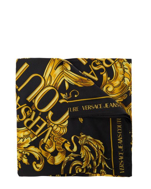 Versace Jeans Baroque Printed Foulard In Silk Black Couture