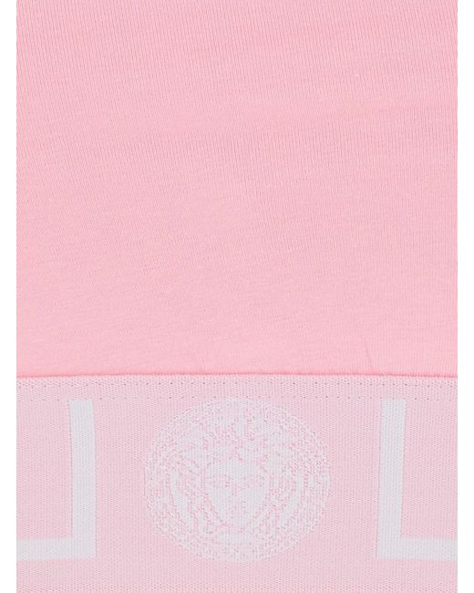 Versace Pink Sleeveless Top With Medusa Embroidery On The Front And Square Neck