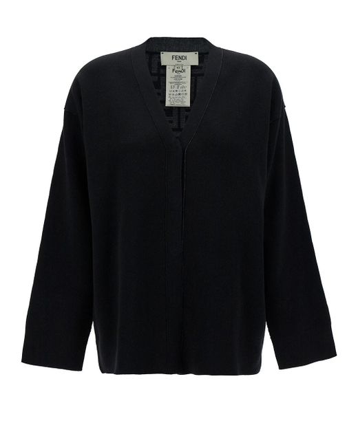 Fendi Black Reversible Cardigan With Jacquard Ff Motif