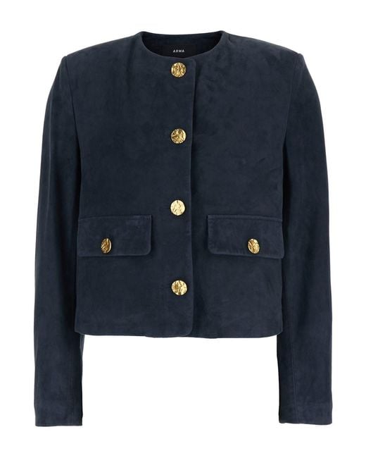 Arma Blue Giubbotto 'Lorenne' Con Scollo Rotondo E Tasche Applicate Sul Fronte