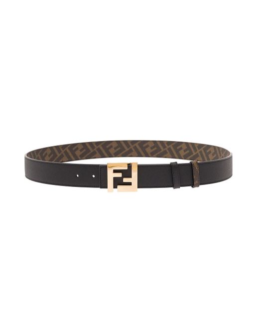 Fendi Brown Reversible Belt With Ff Buckle In Leather Black And Man for men