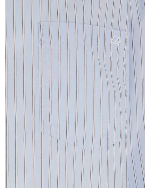 DUNST Blue Shirt With Classic Collar And All-Over Striped Motif for men
