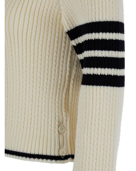 Thom Browne Natural Sweater With 4-Bar Detail
