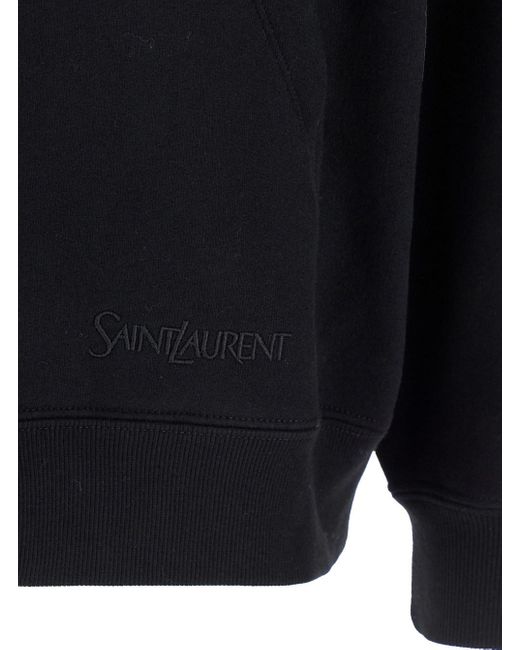 Saint Laurent Blue Hoodie With Logo Lettering Embroidery for men