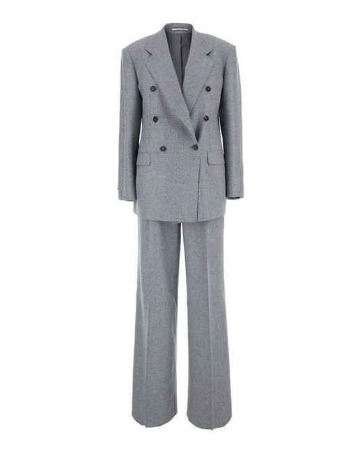 Tagliatore Gray 'Loreley' Double-Breasted Suit With Check Motif