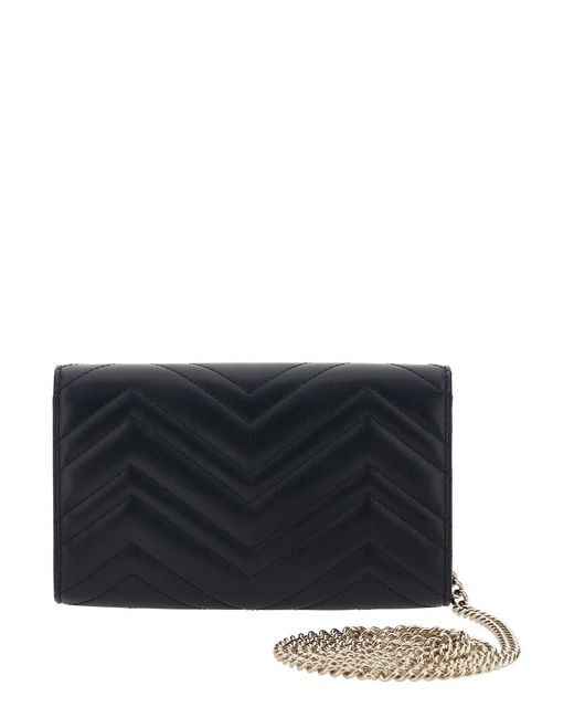 Gucci Black 'Gg Marmont' Mini Bag With Gg Plate On The Front And Chain