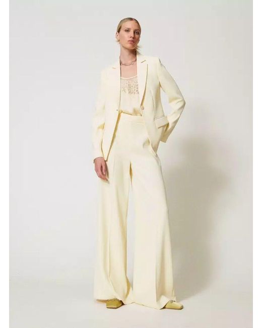 Twinset White Pants With Logo Pendant And Side Zip Closure
