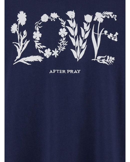 AFTER PRAY Blue Crewneck T-Shirt With Maxi Print On The Front for men