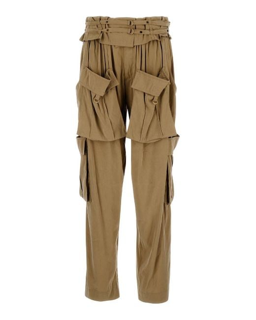Pantaloni Cargo Con Tasche Applicate E Cinturini di Isabel Marant in Natural