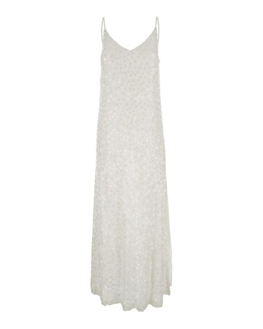 P.A.R.O.S.H. White Long Dress With Sequins