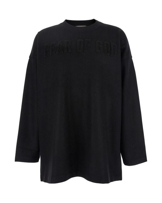 T-Shirt Girocollo Con Maxi Patch Logo Tono Su Tono Sul Fro di Fear Of God in Black da Uomo