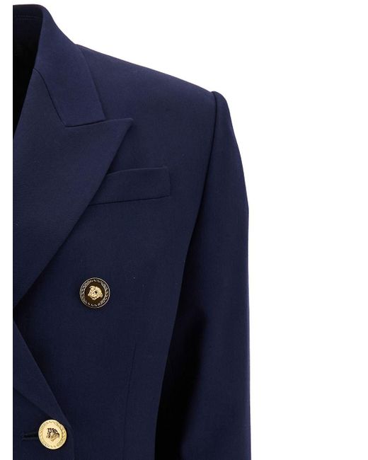 Versace Blue Double-Breasted Jacket With Medusa Buttons