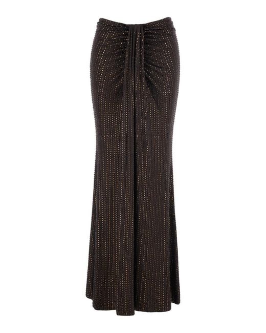 VENUJA Brown Crystal Maxi Skirt With Tech Fabric And Color For