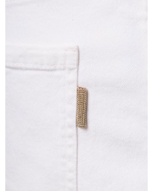 Brunello Cucinelli White 5 Pockets Jeans With Monile Detail In Stretch Cotton Denim
