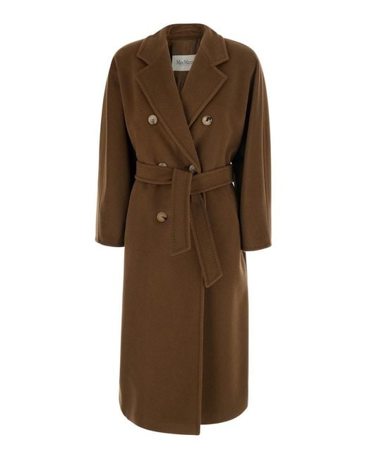 Max Mara Brown 'Madame' Double-Breasted Coat With Notched Revers And F