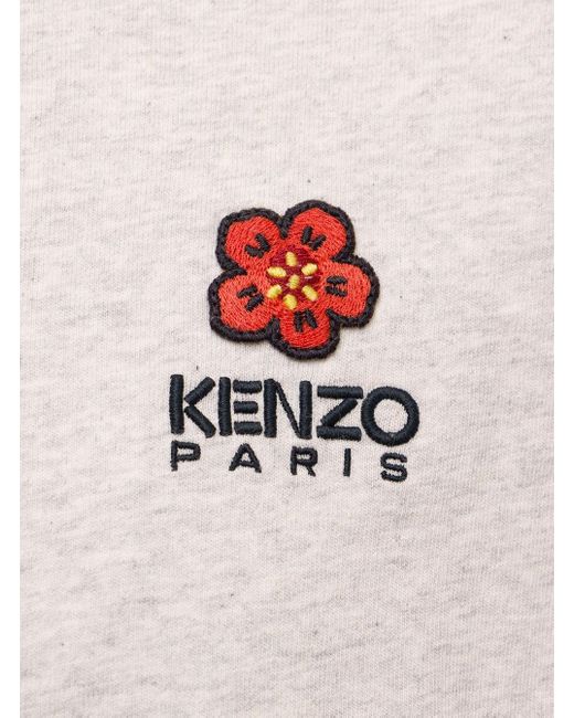 KENZO White Crest Melange Cotton T-Shirt With ' Logo Patch for men