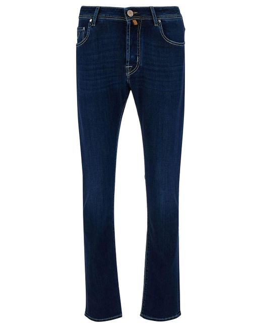 Jacob Cohen Low Waist Blue Slim Jeans In Cotton Blend Man for men