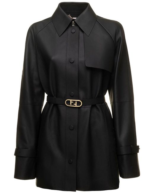 Fendi Black Leather Belted Jacket - Look32