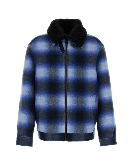 Balenciaga Blue Embroidered Wool Bomber Jacket for men