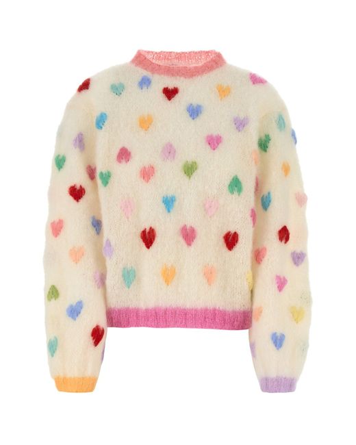 Rose Carmine Pink Embroidered Mohair Blend Sweater