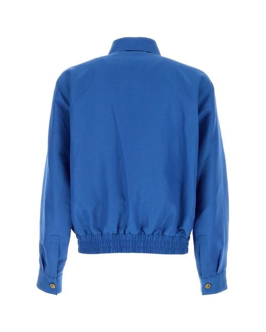 Versace Blue Turquoise Wool Blend Bomber Jacket for men