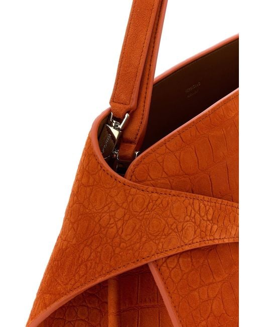 Ferragamo Orange Suede Medium Hug Soft Shoulder Bag