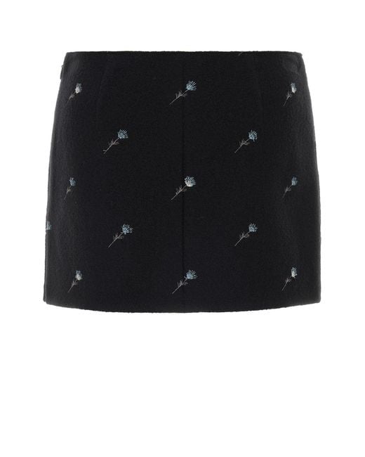 Rier Black Embroidered Wool Mini Skirt