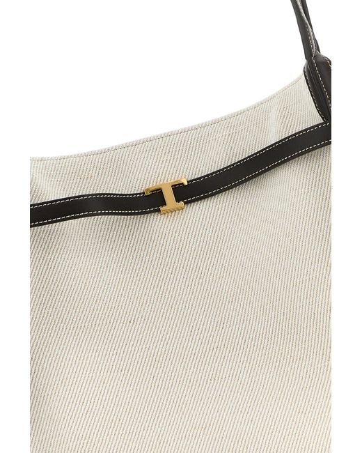 Tod's Metallic White Canvas Medium Shopping Bag