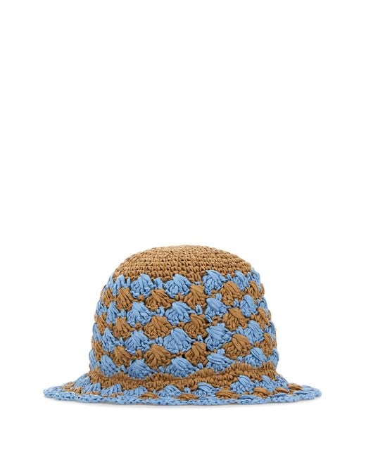 Cappello da pescatore in rafia bicolor di Prada in Blue