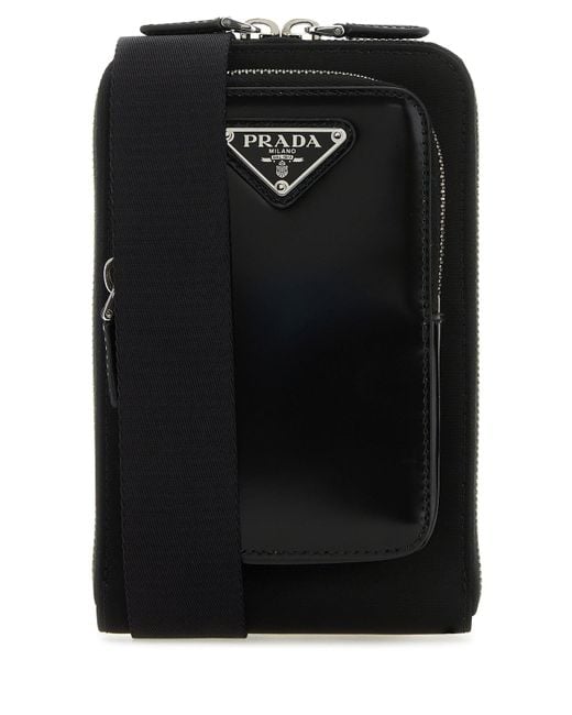Porta cellulare nero in nylon e pelle di Prada in Black da Uomo