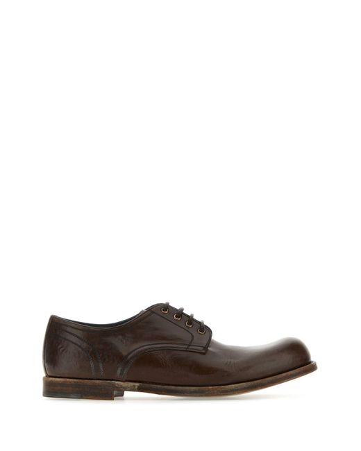 Dolce & Gabbana Brown Leather Round Toe Derby Shoes for men