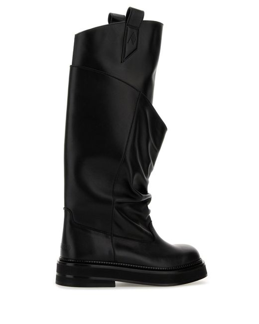 The Attico Black Leather Passeggiata Boots