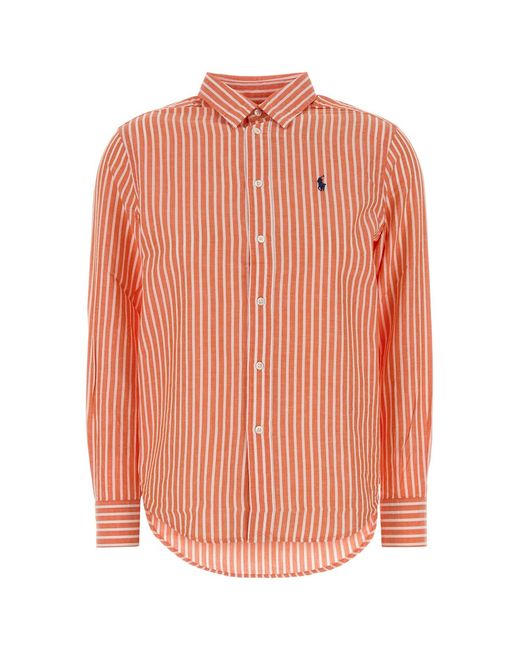 Polo Ralph Lauren Orange Embroidered Cotton Blend Shirt