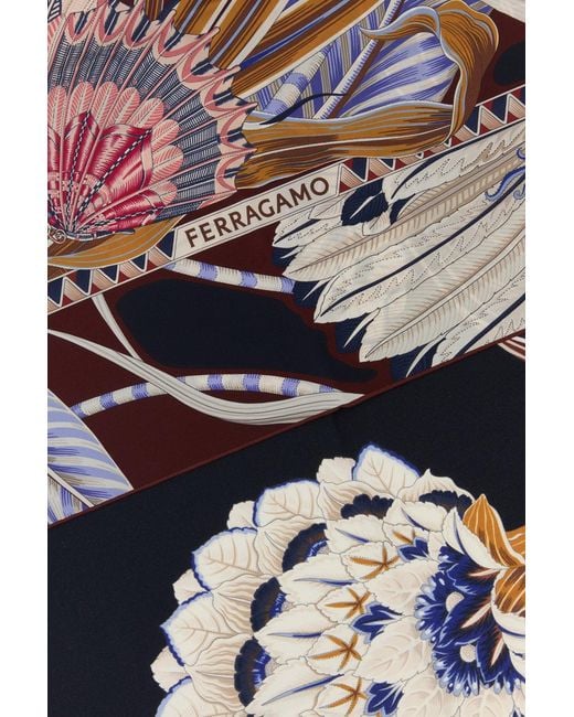 Ferragamo Blue Printed Silk Foulard