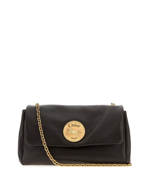 Borsa a spalla Heritage media in pelle nera di Chloé in Black
