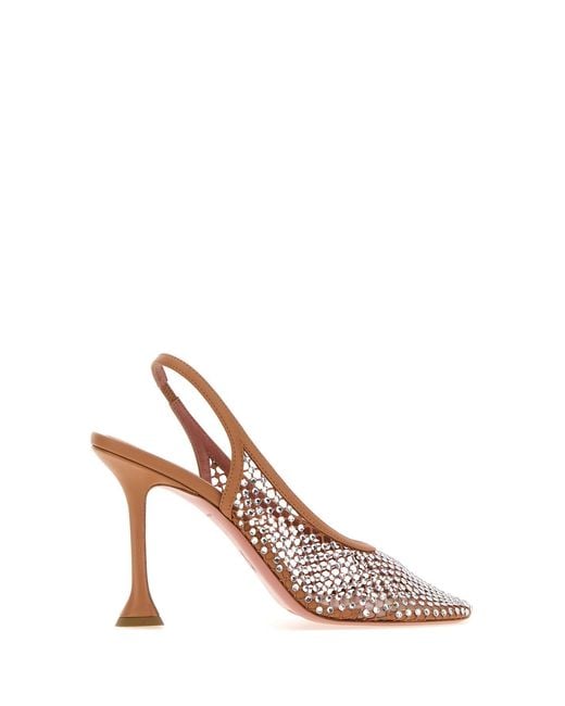 AMINA MUADDI Pink Embellished Mesh Dolly Pumps
