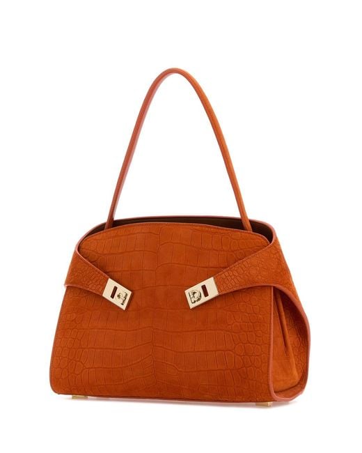 Ferragamo Orange Suede Medium Hug Soft Shoulder Bag