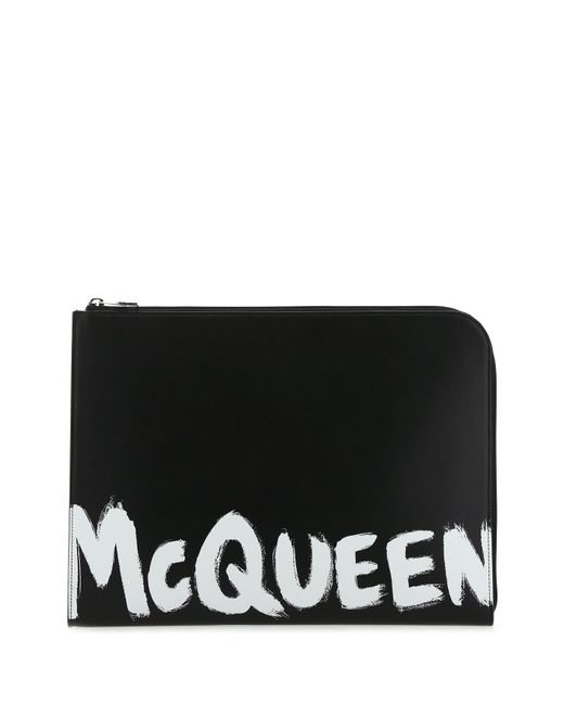 McQueen Black Leather Document Holder for men