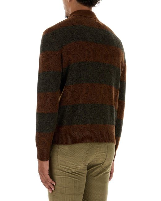Etro Brown Embroidered Wool Polo Shirt for men