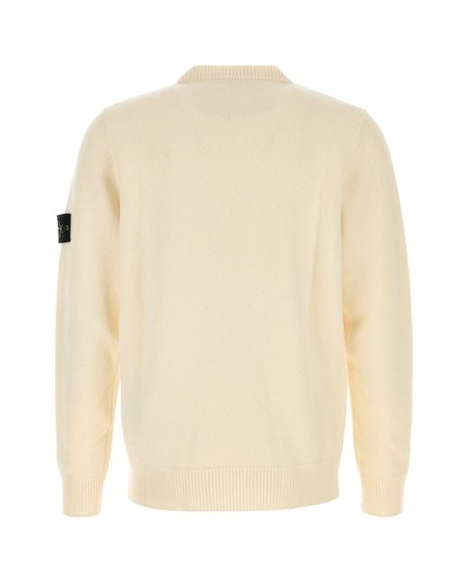 Stone Island White Ivory Wool Blend Sweater for men