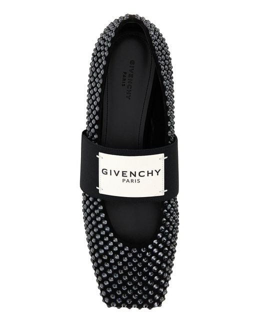 Givenchy Black Embellished Suede Square Ballerinas