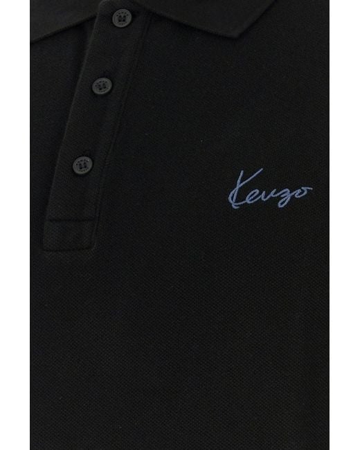 KENZO Black Solid Shirt Collar Polo for men