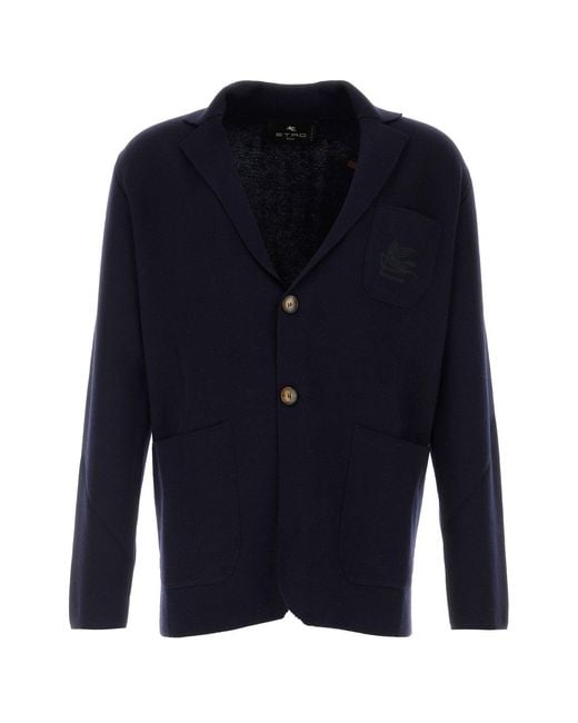 Etro Navy Blue Wool Blend Blazer for men