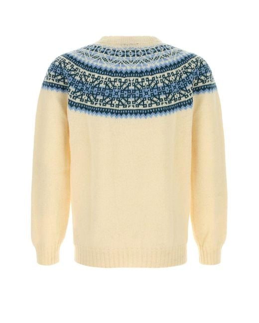 Harley Of Scotland Blue Cream Wool Sweater for men