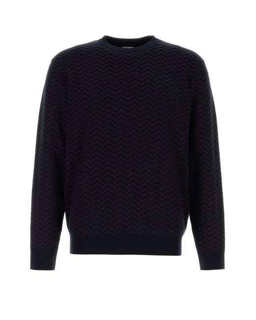 Maglione in misto lana stretch ricamata di Giorgio Armani in Blue da Uomo