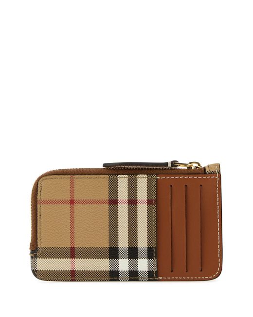 Burberry Brown Checked Motif Card Holder