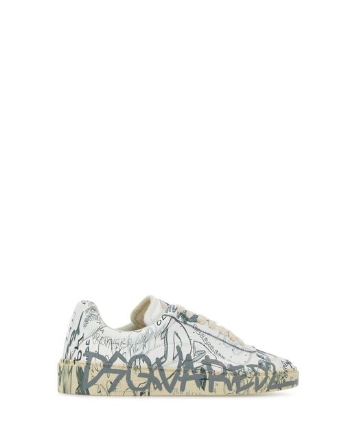 DSquared² White Dsquared Printed Leather Rider Sneakers for men