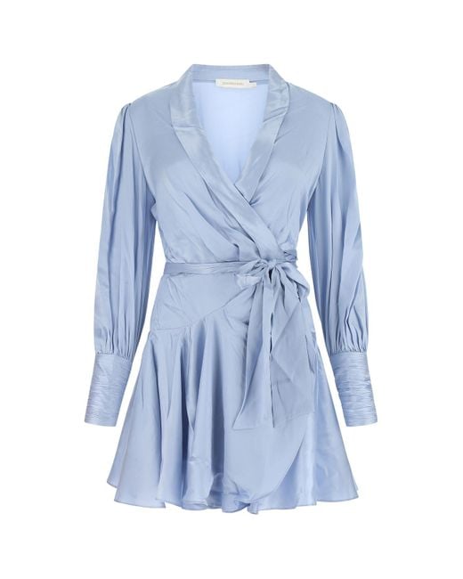 Zimmermann Lightblue Silk Dress Lightblue Lyst