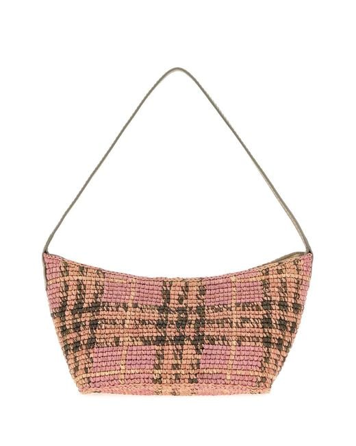 Burberry Pink Embroidered Raffia Mini Margate Shoulder Bag