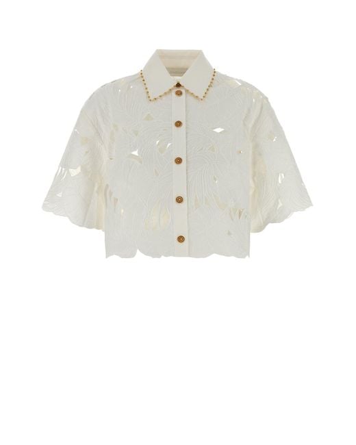 Zimmermann White Embroidered Cotton Mahon Shirt